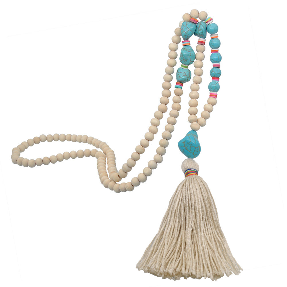 Wholesale Wooden Beads Polymer Clay Colorful Tassel Long Necklace