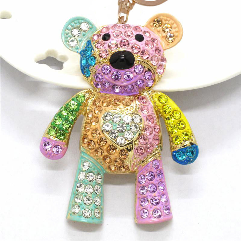 Wholesale cute cartoon bear pendant color metal keychain