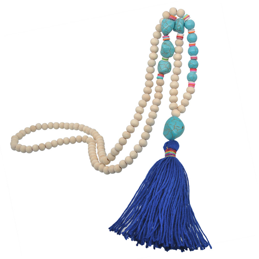 Wholesale Wooden Beads Polymer Clay Colorful Tassel Long Necklace