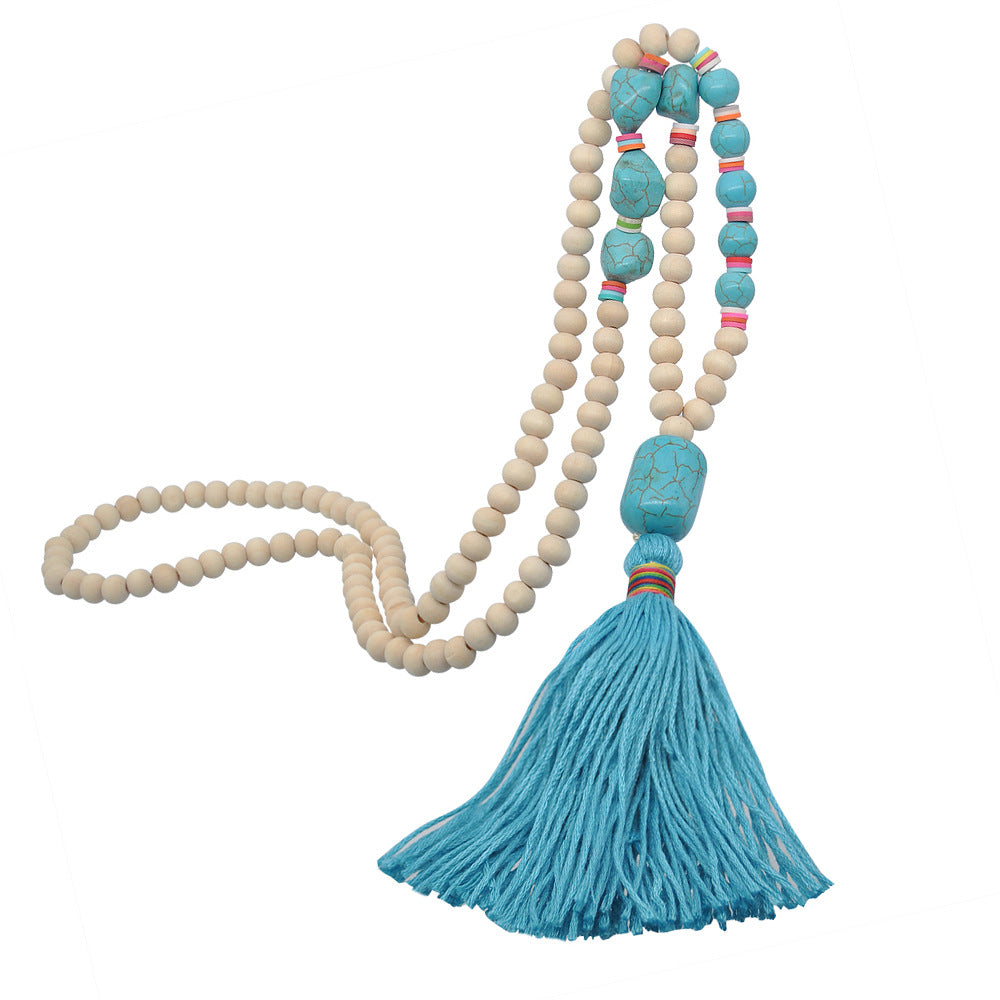 Wholesale Wooden Beads Polymer Clay Colorful Tassel Long Necklace