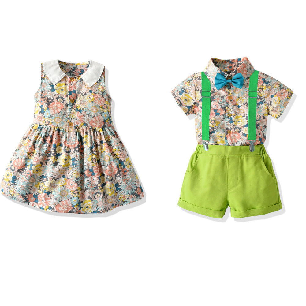 Wholesale of Boys' Cotton Printed Shirts and Pants Sets