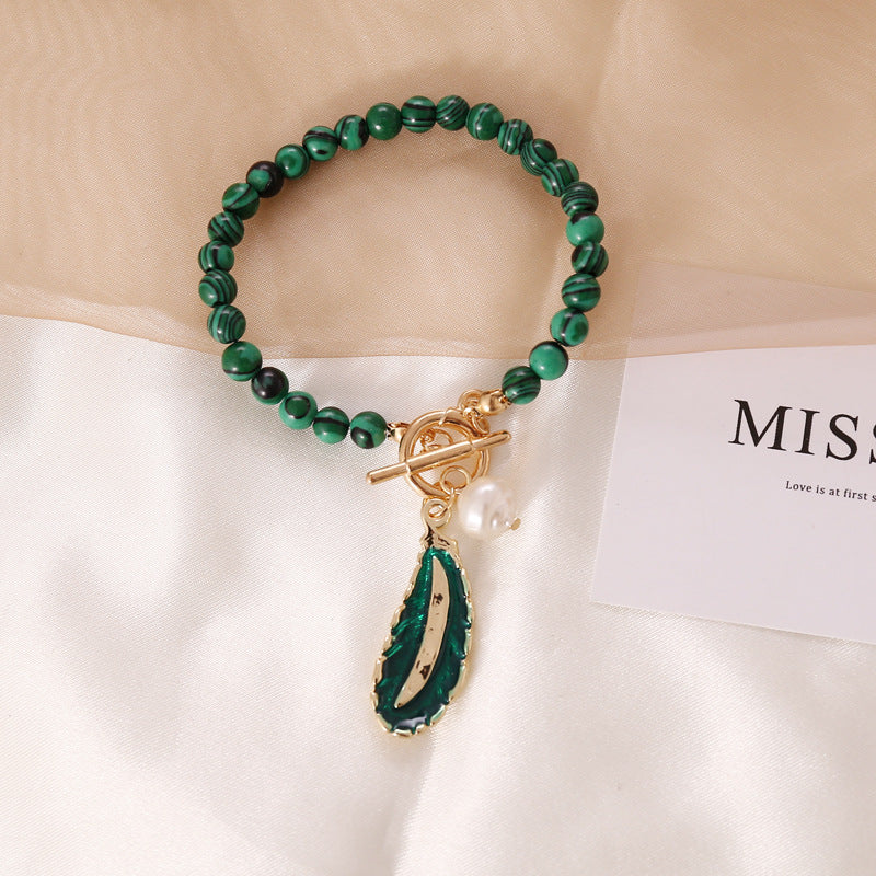 Wholesale Malachite Leaf Pearl Oil Drop Vintage Necklace