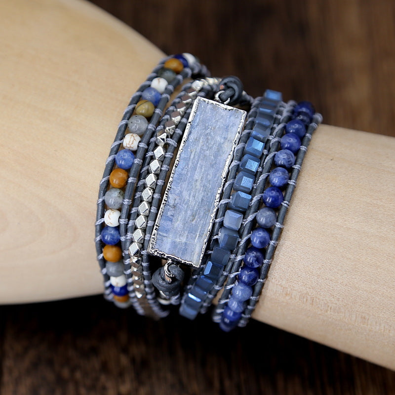 Wholesale Natural Blue Gold Handmade Woven Agate Bracelets