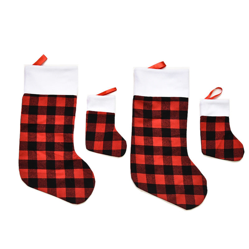 Wholesale Christmas Decorations, Red and Black Plaid Plush Christmas Socks