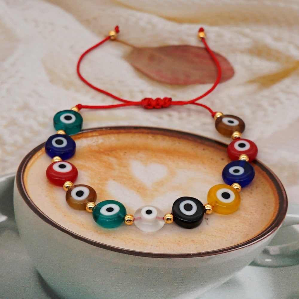 Wholesale Colored Glass Evil Eye Color Preserving Golden Beads Bracelet