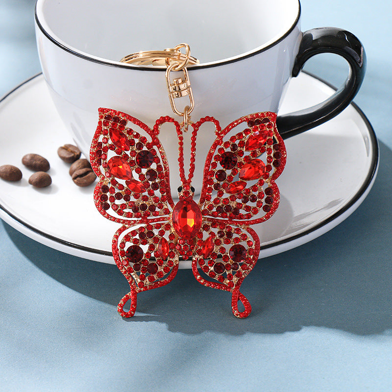 Wholesale Colorful Diamond Inlaid Creative Butterfly Metal Keychains