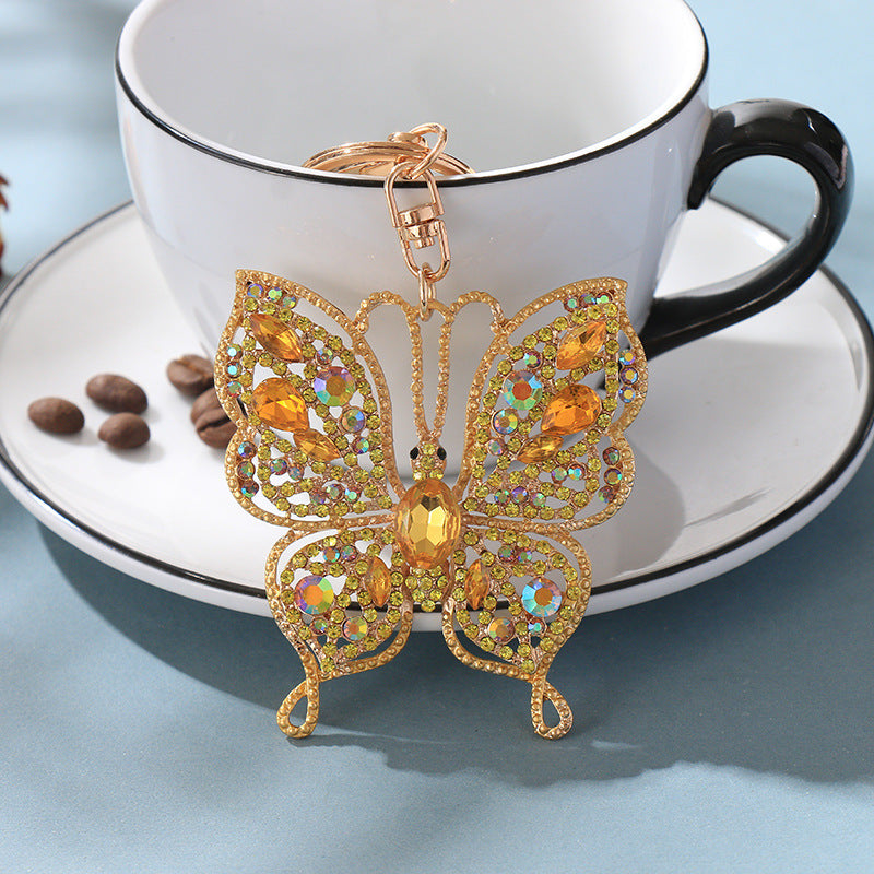 Wholesale Colorful Diamond Inlaid Creative Butterfly Metal Keychains
