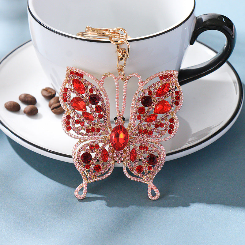 Wholesale Alloy Colored Butterfly Diamond Keychain Pendant