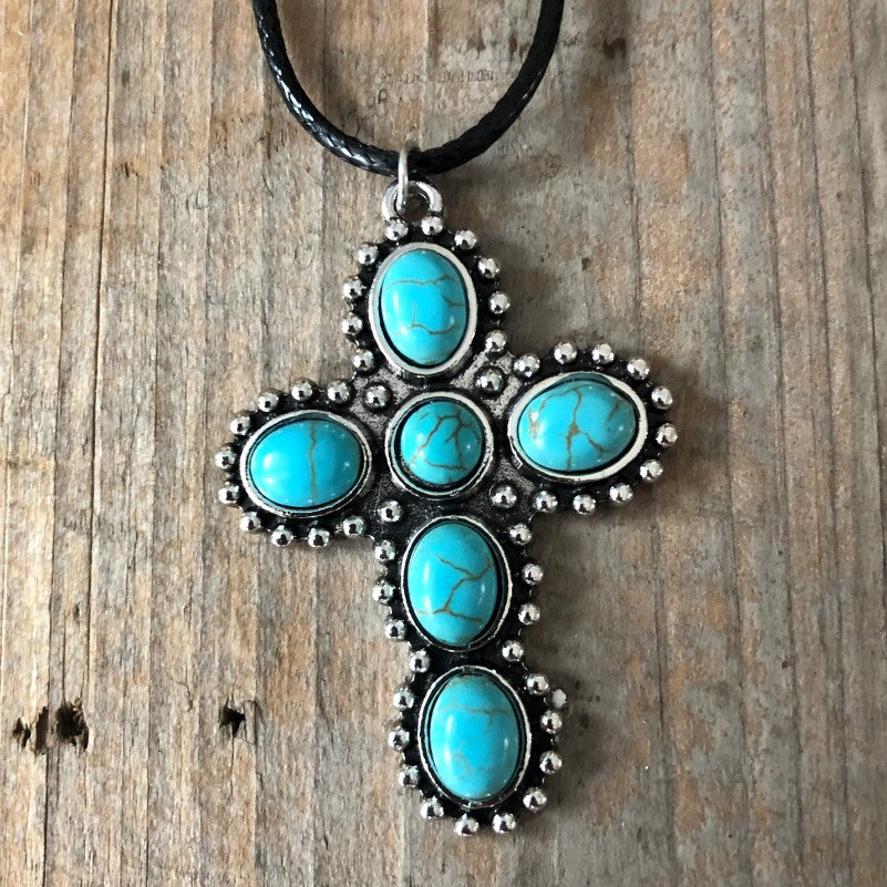Wholesale Vintage turquoise cross long necklace