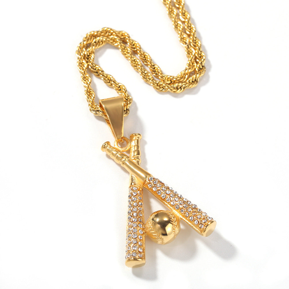 Wholesale New Alloy Gold Baseball Necklace