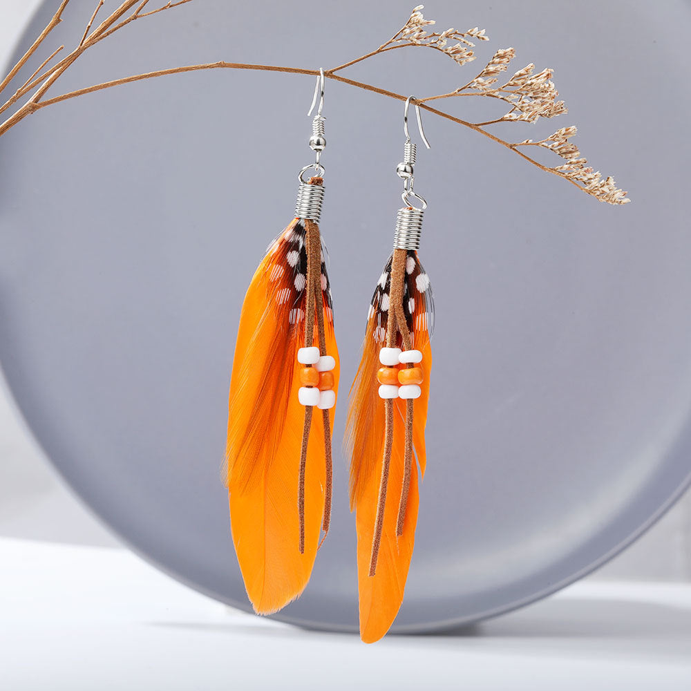 Wholesale Bohemian Tassel Feather Earrings