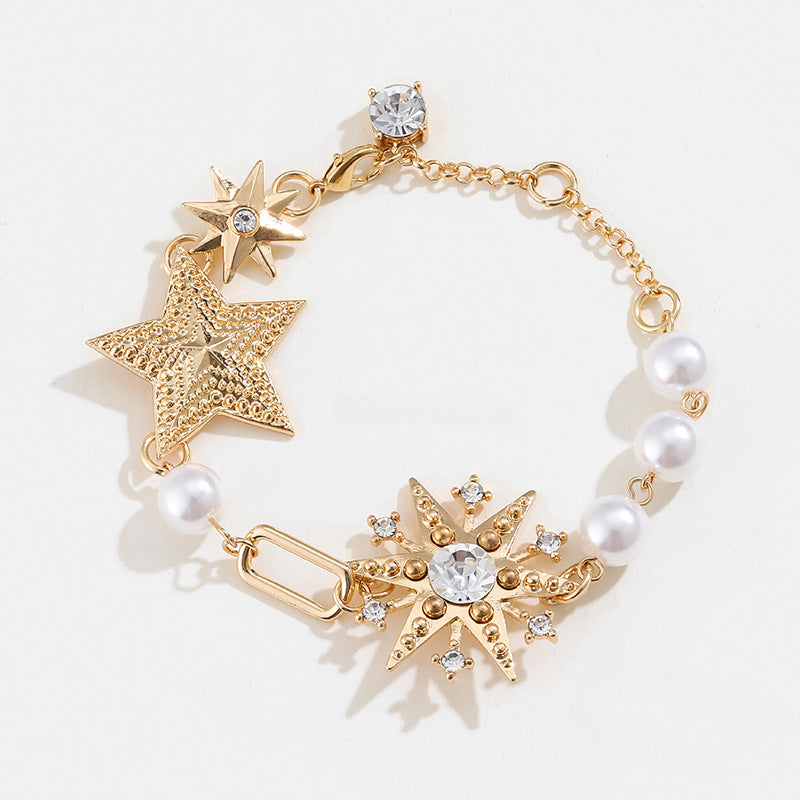 Wholesale Temperament Alloy Hexagram Dot Diamond Imitation Pearl Necklaces Bracelet Earrings