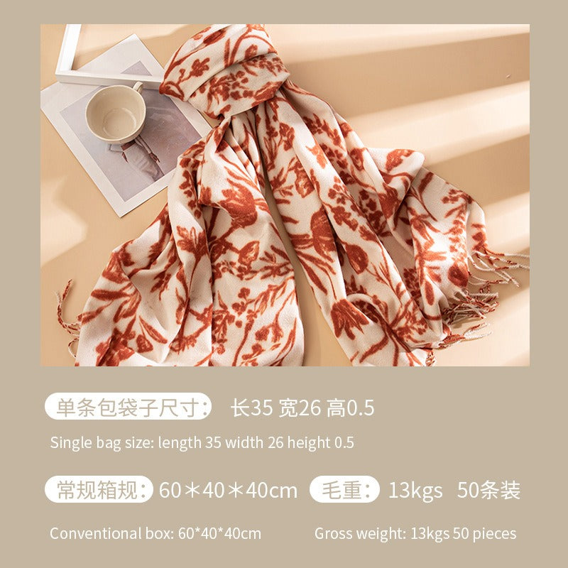 Wholesale Korean Version Sweet Girl Style Printed Warm and Thick Imitation Cashmere Scarf