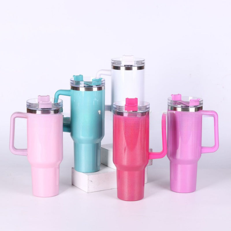 Wholesale Tumbler of 20PCS Stainless Steel Car Mounted Rainbow Paint Thermal Sublimation Gradient Cold Insulation Handle Cups