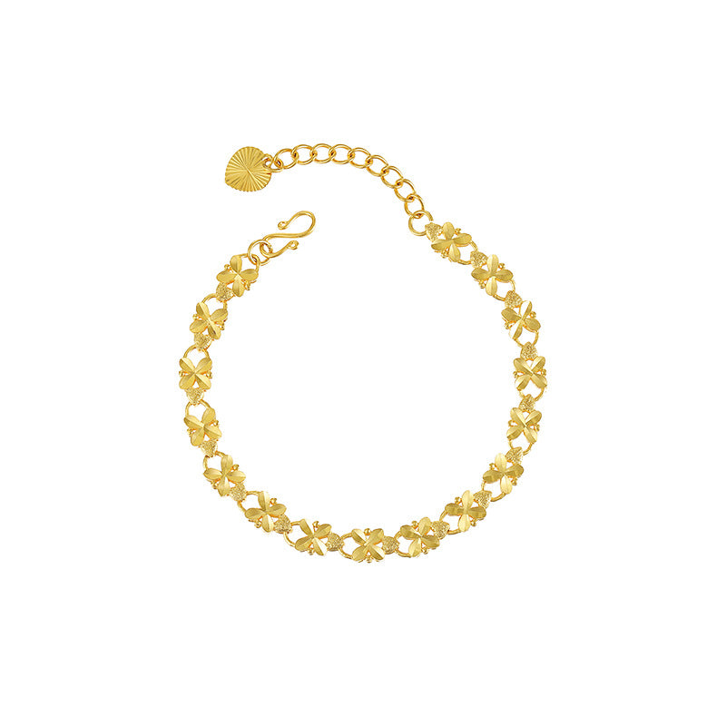 Wholesale Alloy Gold-plated Simulation Bracelet with High-end Feel, Light Luxury, Four Leaf Lucky Grass Retro Bracelet