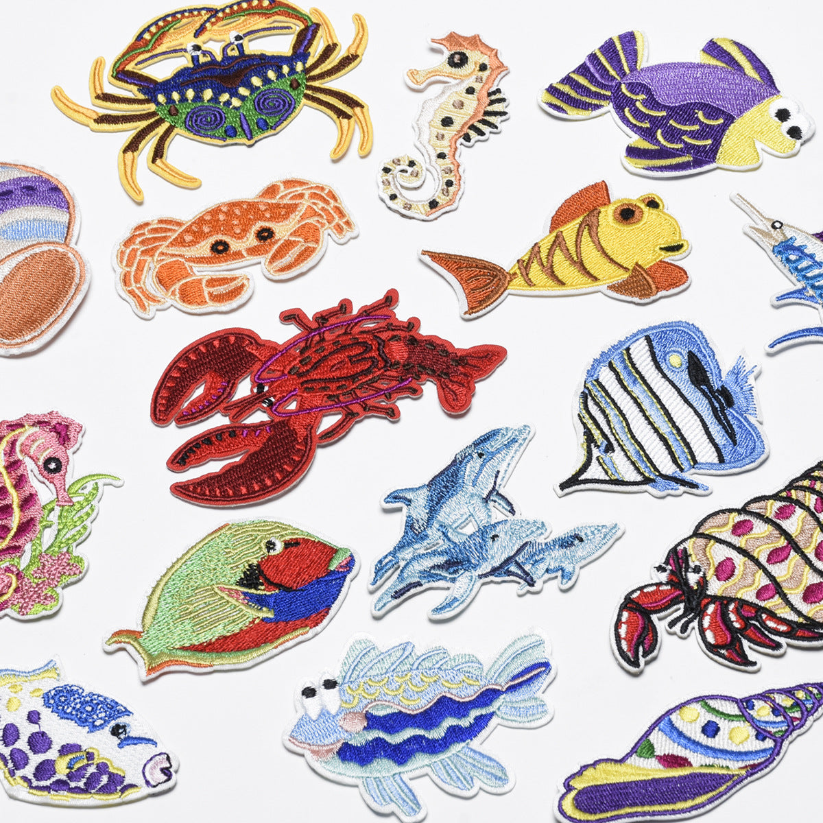 Wholesale Trendy Felt Embroidery Patches Underwater Sea Life Shrimp Turtle Conch Applique For Clothing Towel DIY Sew On Accessory