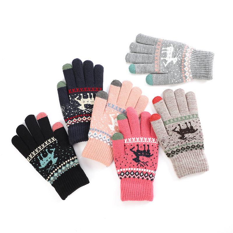 Wholesale Christmas Deer Plus Velvet Thickened Cold-proof Cycling Touch Screen Knitted Gloves