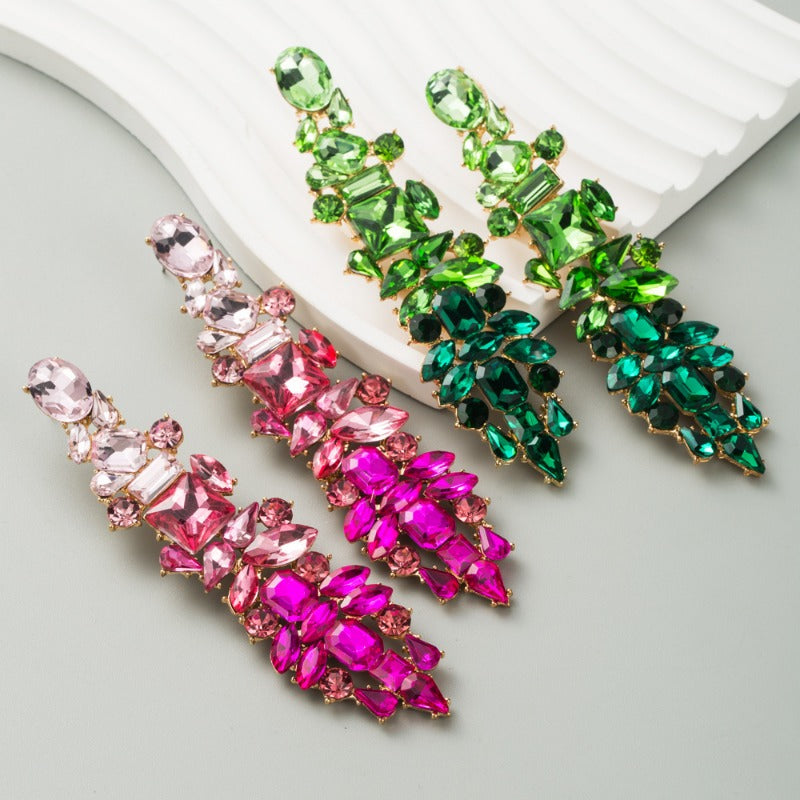 Wholesale alloy fashion colored diamonds Long multi-layer tassel earrings