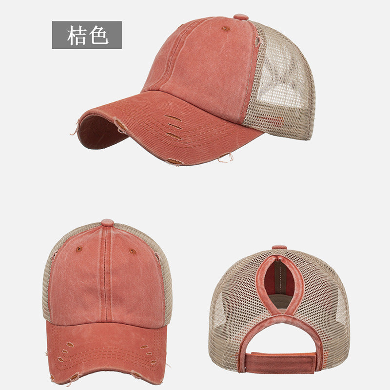 Wholesale Washed distressed ponytail baseball cap