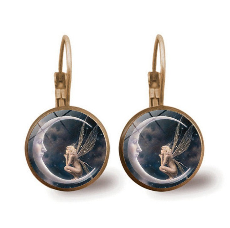 Wholesale Colorful Time Gem Moon Angel Earrings