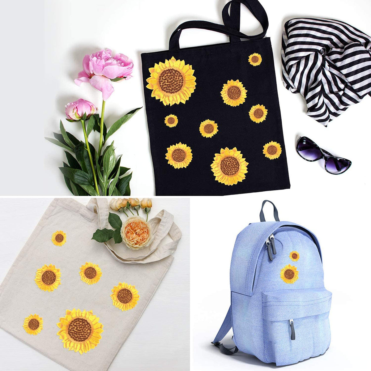 Wholesale Trendy Sunflower Butterfly Colorful Embroidered Patches For Clothing DIY