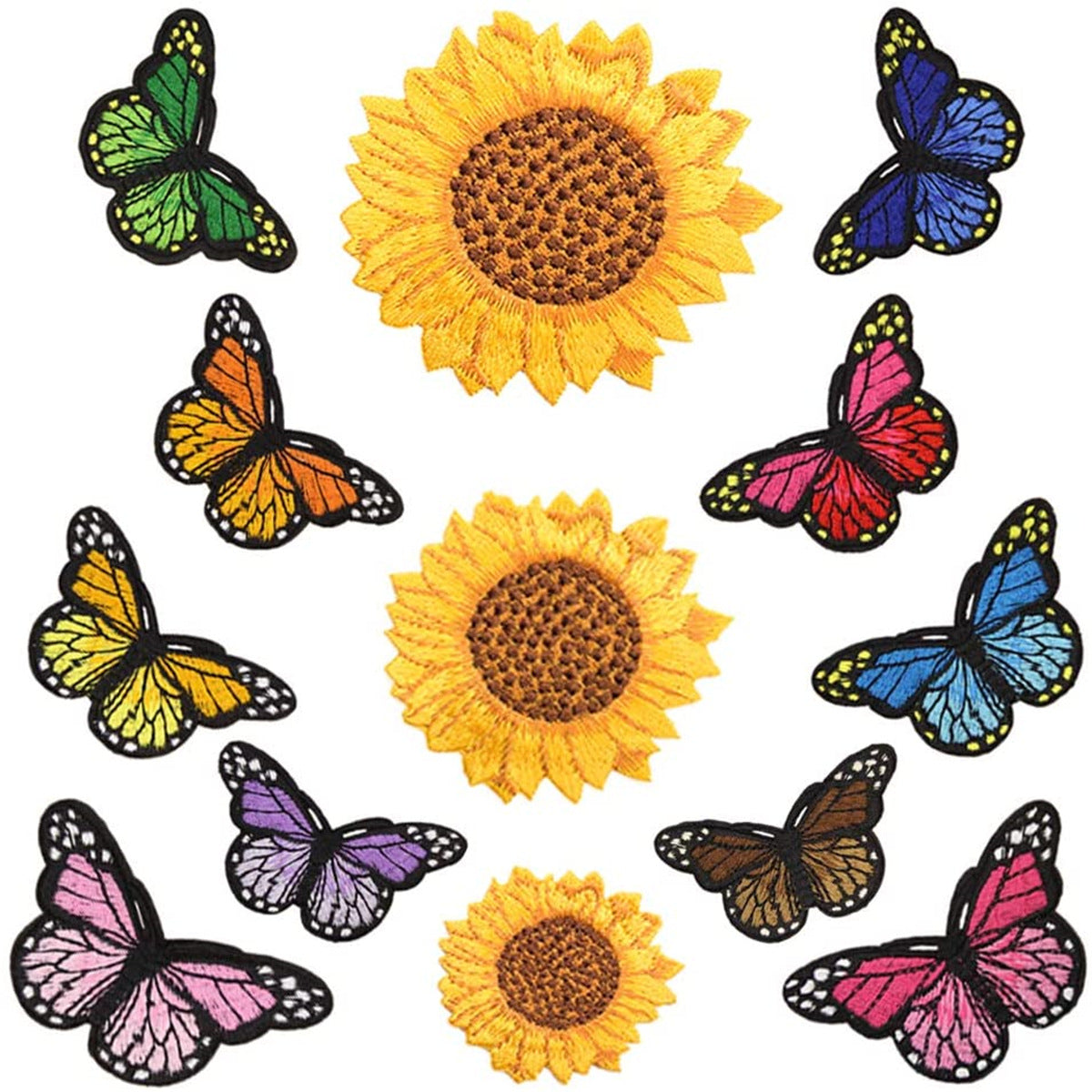 Wholesale Trendy Sunflower Butterfly Colorful Embroidered Patches For Clothing DIY