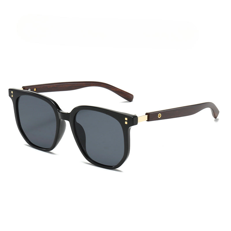Wholesale Polygonal Large Frame Wood Grain Mirror Legs PC Sunglasses