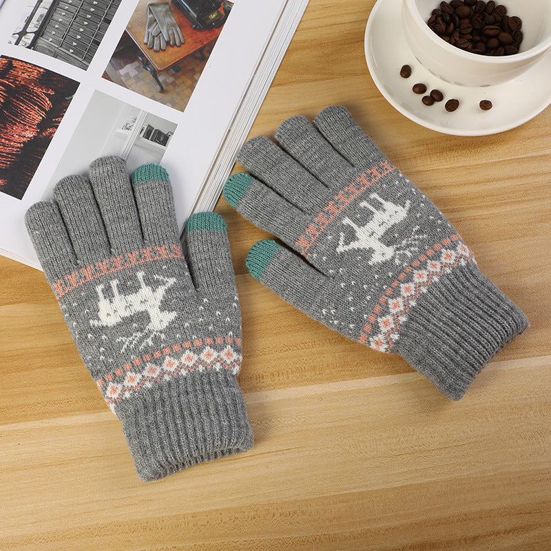 Wholesale Christmas Deer Plus Velvet Thickened Cold-proof Cycling Touch Screen Knitted Gloves
