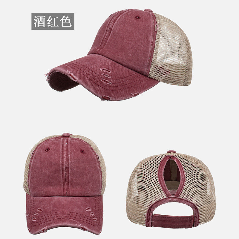 Wholesale Washed distressed ponytail baseball cap