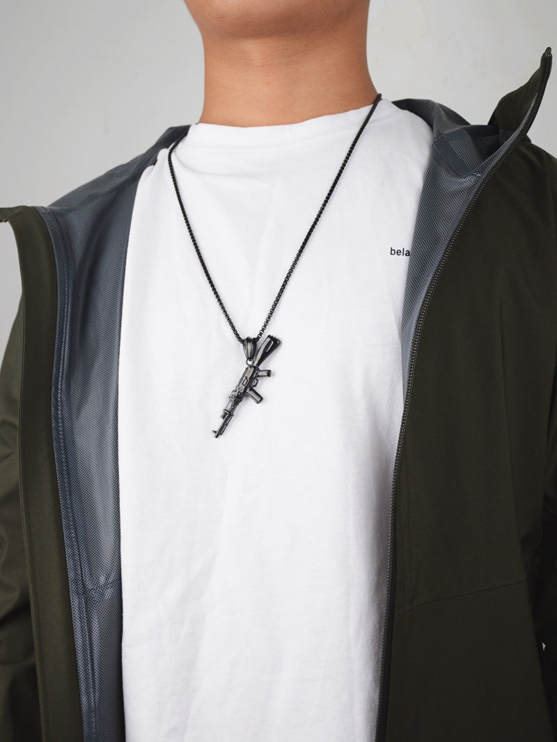 Wholesale Hip Hop Submachine Gun Pendant Necklace Titanium Steel Unisex Edgy Fashion Jewelry Accessory Resale