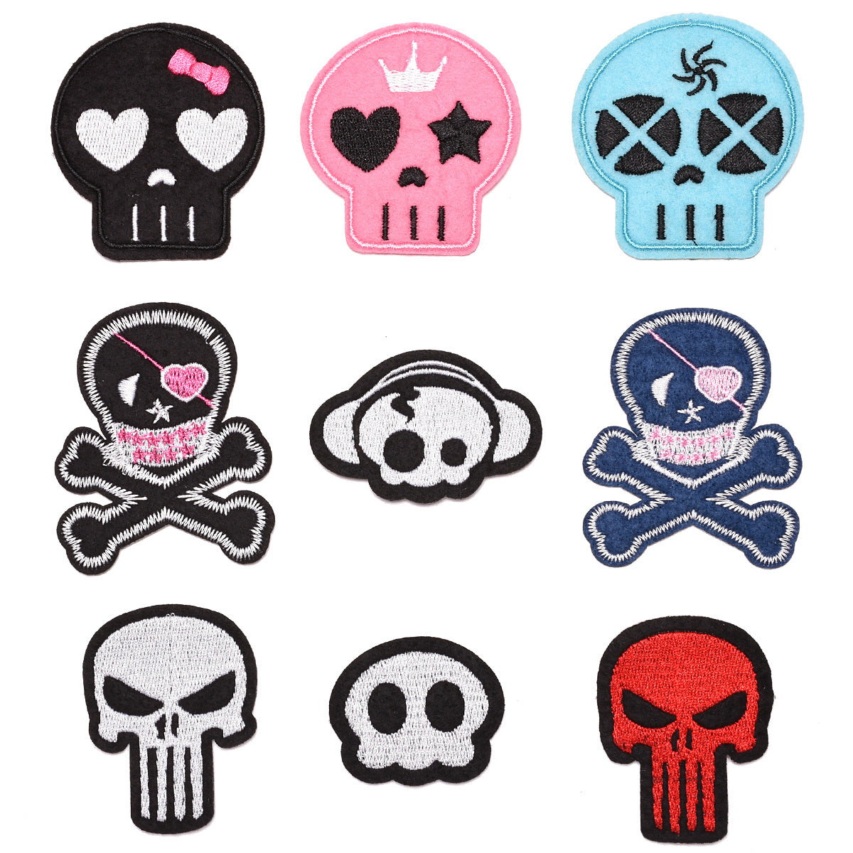 Wholesale Skull Embroidered Patch Set 9 Pcs Fashion Decorative Badge For ets Hats Shoes Casual DIY Accessory