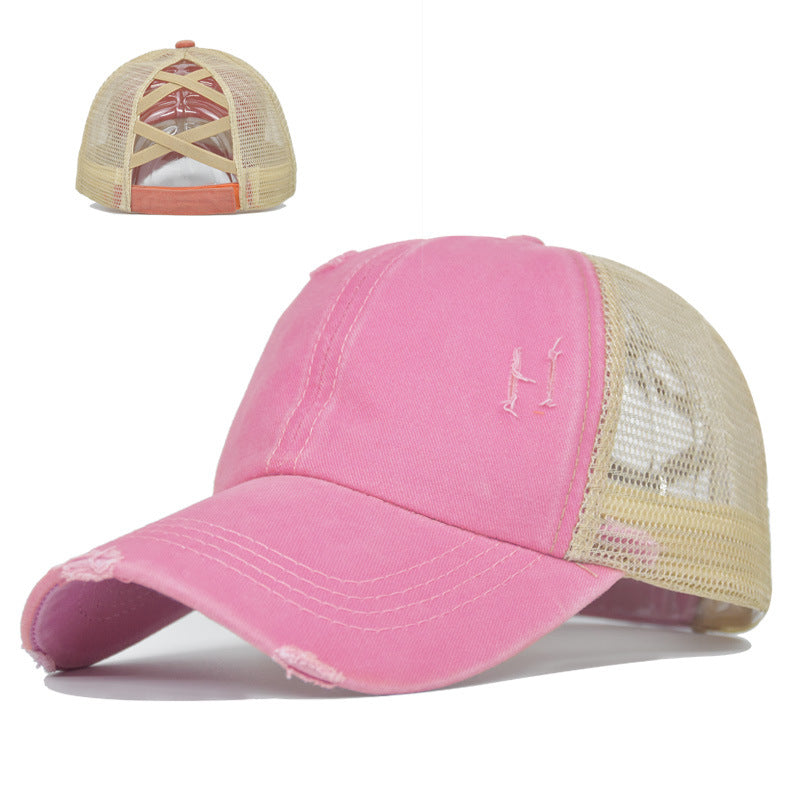Wholesale Washed Cross Ponytail Cotton Baseball Caps