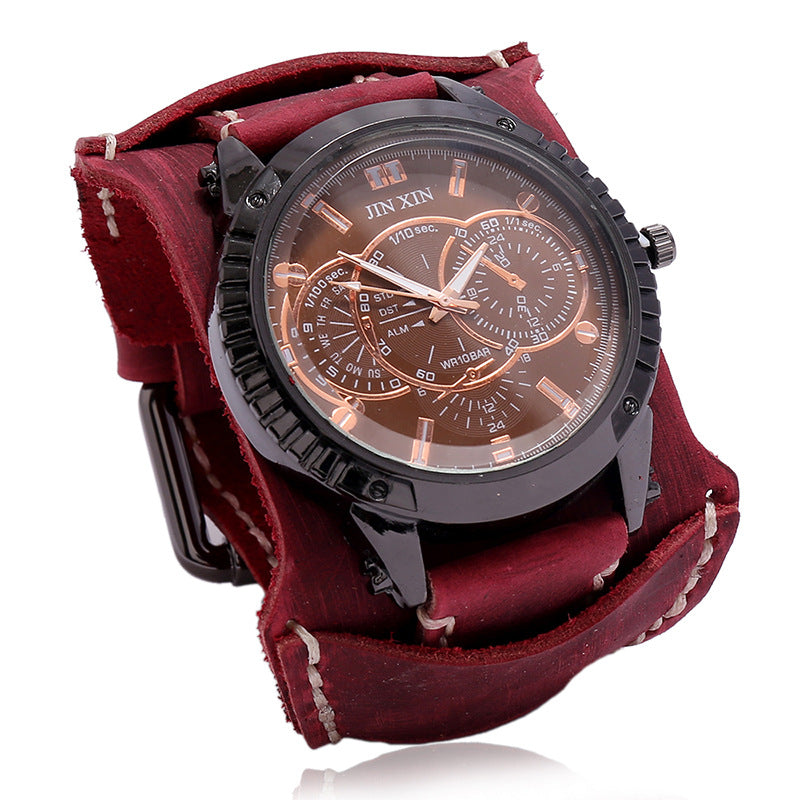 Wholesale Vintage Men's Cowhide Wide Leather Bracelet Watches