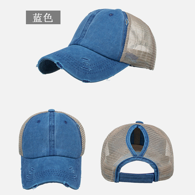 Wholesale Washed distressed ponytail baseball cap