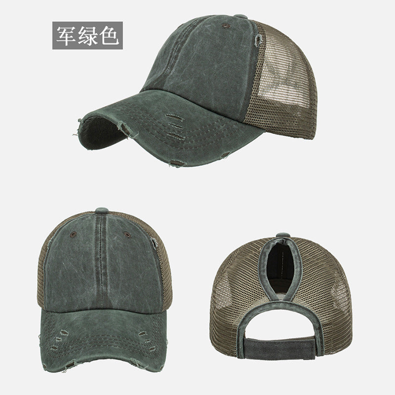 Wholesale Washed distressed ponytail baseball cap