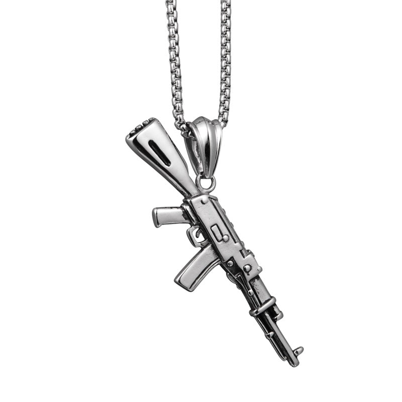 Wholesale Hip Hop Submachine Gun Pendant Necklace Titanium Steel Unisex Edgy Fashion Jewelry Accessory Resale