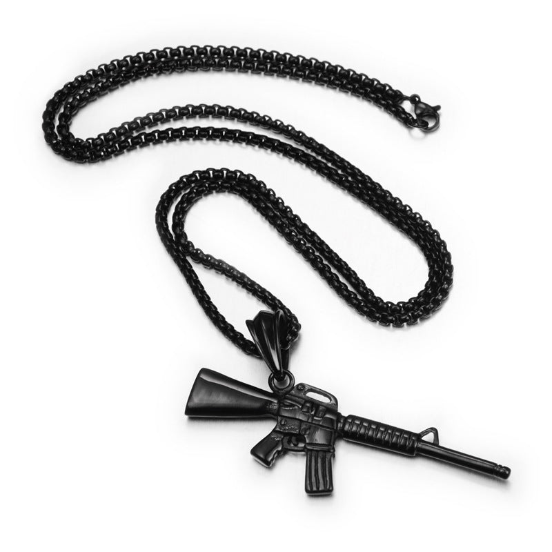 Wholesale Hip Hop Submachine Gun Pendant Necklace Titanium Steel Unisex Edgy Fashion Jewelry Accessory Resale