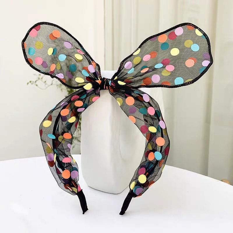 Tabellera de tela al por mayor Polka Dot Mesh Rabbit Head Band de la oreja