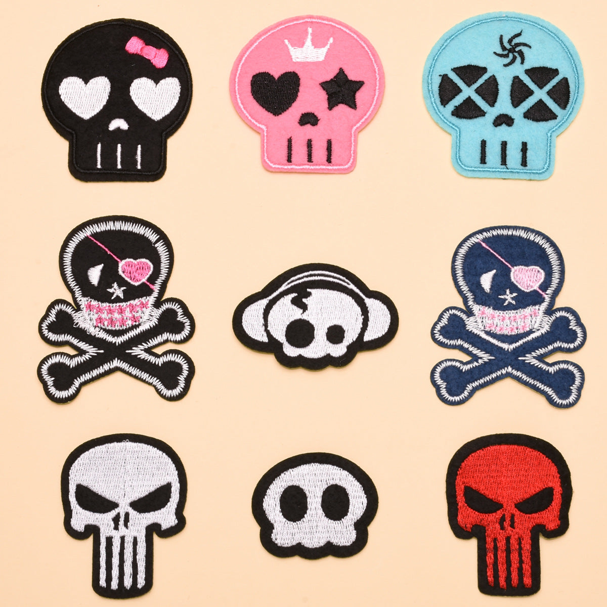 Wholesale Skull Embroidered Patch Set 9 Pcs Fashion Decorative Badge For ets Hats Shoes Casual DIY Accessory