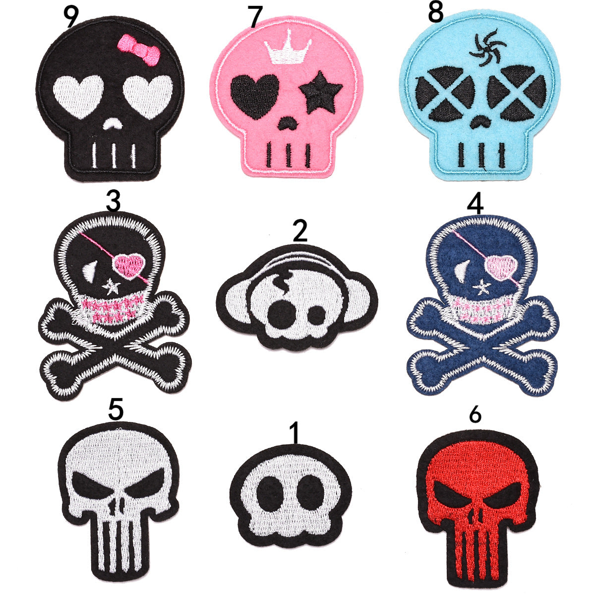Wholesale Skull Embroidered Patch Set 9 Pcs Fashion Decorative Badge For ets Hats Shoes Casual DIY Accessory