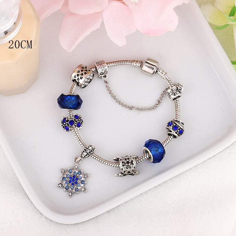 Wholesale Blue Starry Sky Christmas Diamond Snowflake Glass Beaded Bracelet