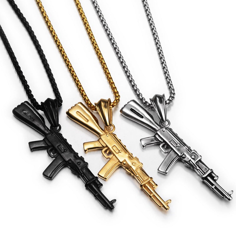 Wholesale Hip Hop Submachine Gun Pendant Necklace Titanium Steel Unisex Edgy Fashion Jewelry Accessory Resale