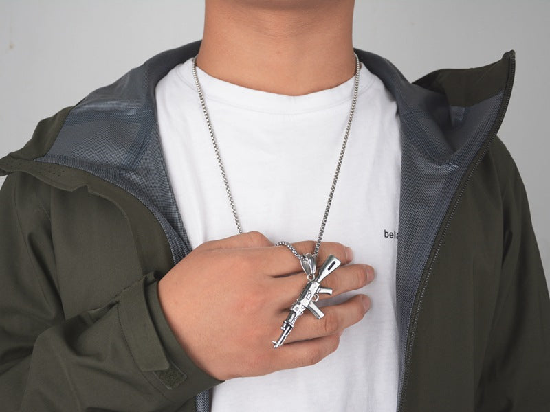 Wholesale Hip Hop Submachine Gun Pendant Necklace Titanium Steel Unisex Edgy Fashion Jewelry Accessory Resale