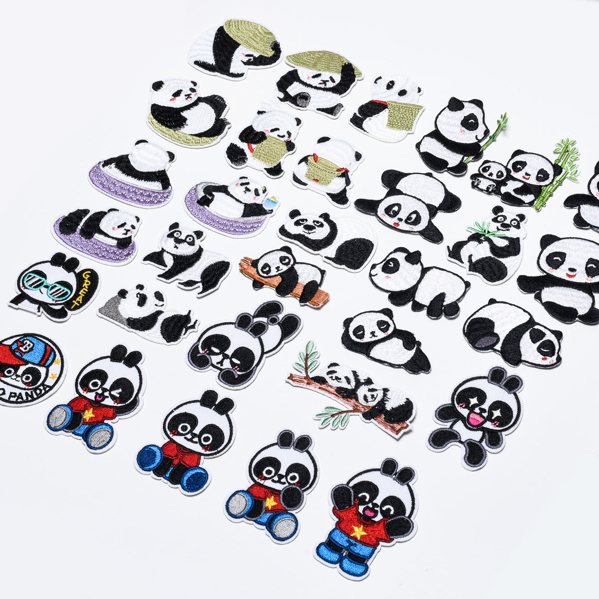 Wholesale Stylish Cute Panda Embroidered Self Adhesive Cloth Patch For Kids Clothing DIY Craft Decorative Accent