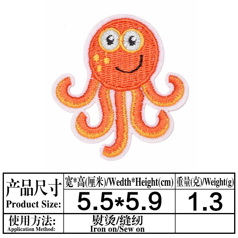 Wholesale Cute Cartoon Ocean Animal Fabric Patches Crab Lobster Whale Kids Clothing DIY Decorative Accessory Gift
