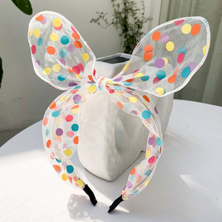Tabellera de tela al por mayor Polka Dot Mesh Rabbit Head Band de la oreja