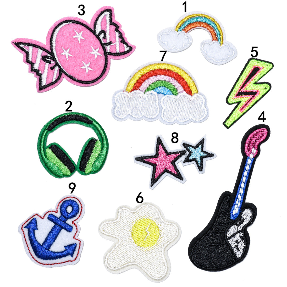Wholesale Cloth Embroidered Patches Rainbow Cartoon 9 Pack For Clothing Bags Hats DIY Decorative Accessory