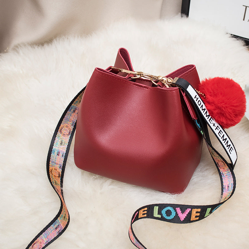 Wholesale LOVE Wide Shoulder Strap Plush Ball Decoration PU Single Shoulder Crossbody Bag