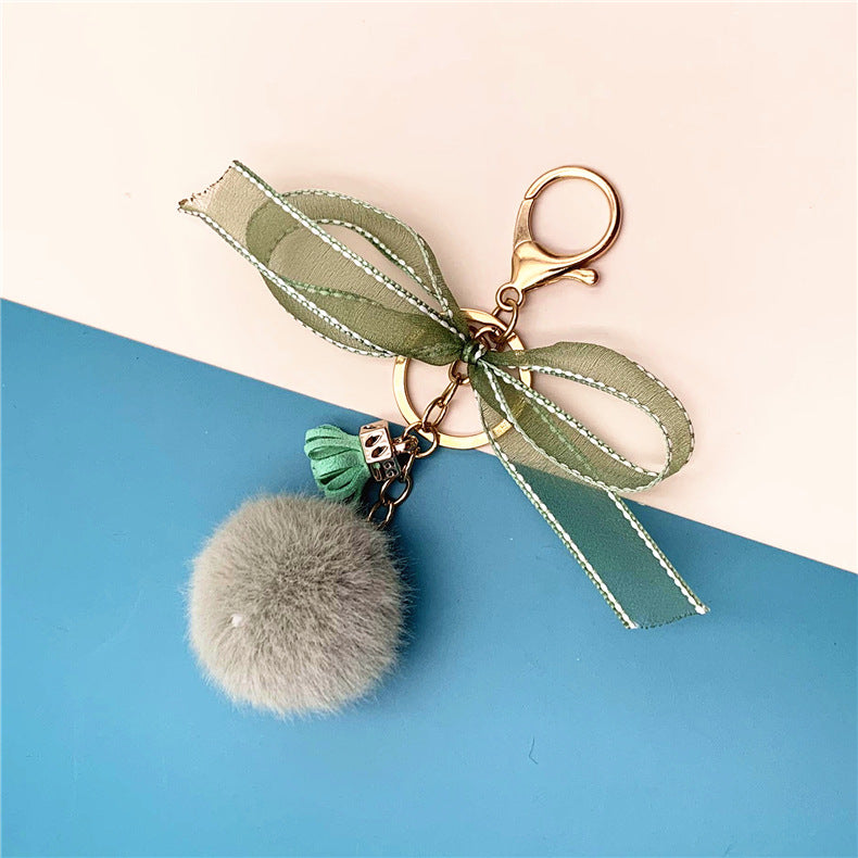 Wholesale Cute bow lace fur ball key chain