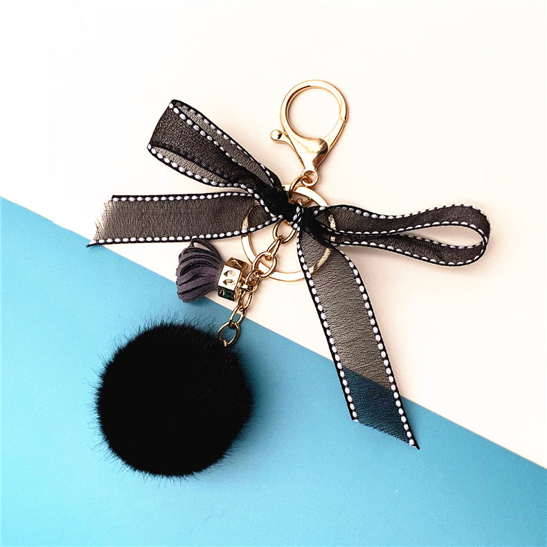 Wholesale Cute bow lace fur ball key chain